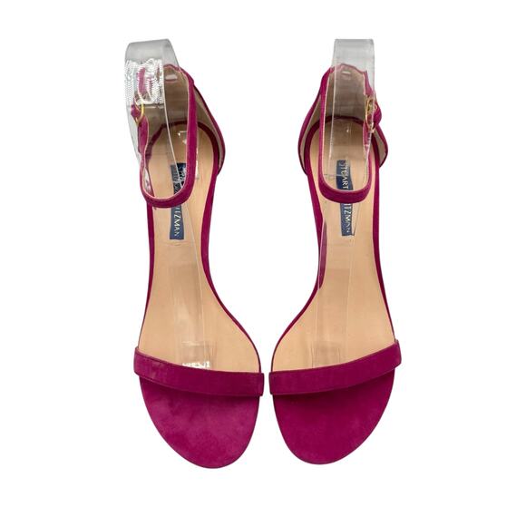 Stuart Weitzman Nudist Raspberry Pink Suede Leather Ankle Strap Open Sandals - Picture 2 of 11